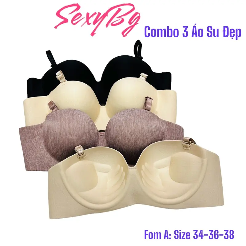 Combo 3 Áo Lót Nữ Su Nhung Vân Xước Thái Sang Trọng Cup Ngang Đệm 2 Phân Bra Nữ Kem Voi Voan 7