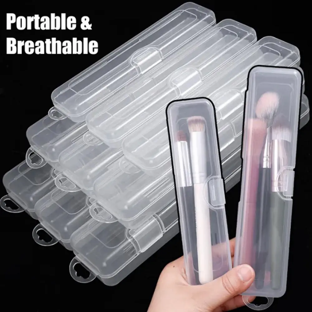 Portable Makeup Brush Organizer Eyebrow Pencil Tableware Transparent With Cover Storage Box X9V0