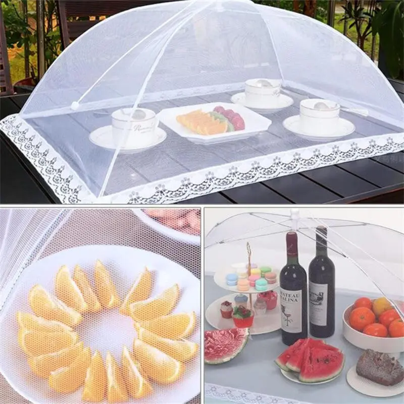 New rectangular commercial dining table vegetable white insect proof cover, dust-proof mesh, foldable water washed food cover