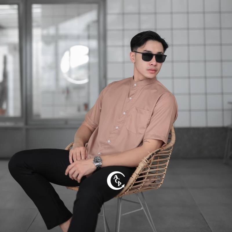 AGP Kemeja Shanghai - Toyobo Pendek / Kemeja Shanghai Pria Lengan Pendek / Kemeja Pria Basic Polos / Kemeja Muslim Katun 3