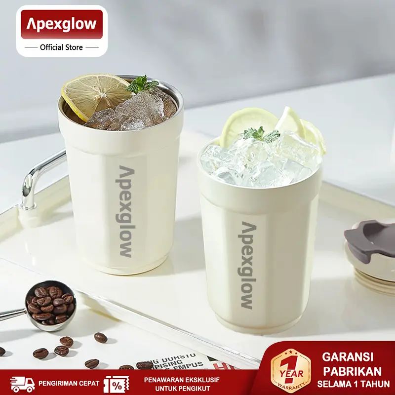 ⚡SUBSIDI 80%⚡ APEXGLOW Tumbler Premium 420ml - Stainless Steel 316 + Keramik Interior, Tahan Dingin 24 Jam! Botol Minum & Termos Kopi Portable, Anti Karat