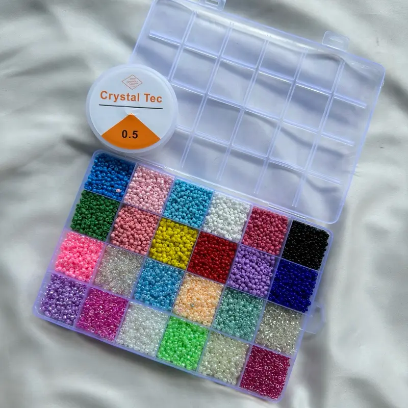 Mote Pasir 24 Warna Ukuran 8/0 3mm Bonus Tali Non Elastis 2