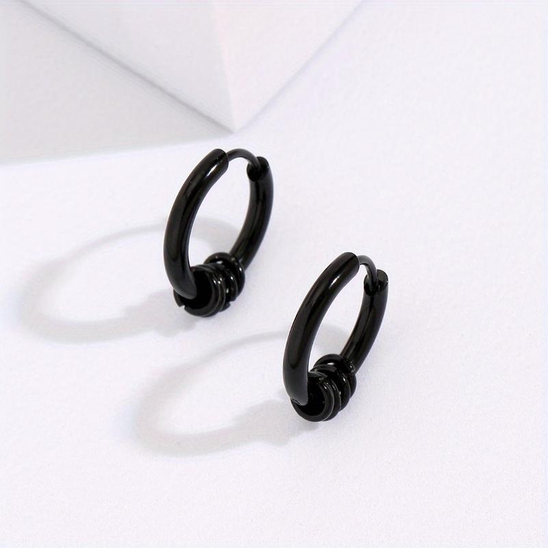 Product Introduction of 2pcs Stainless steel black earrings for men and women, fashionable punk trendy polished titanium steel ear buckles 2