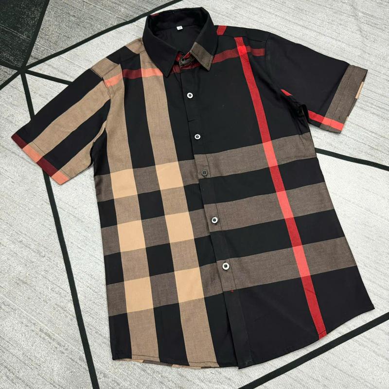 Áo sơ mi nam ngắn tay vải cotton caro dày dặn bản ô lớn đen loang boy phố form chuẩn Menswear Shirt Có Cổ Trắng ❣cd40 white❣ sang trọng