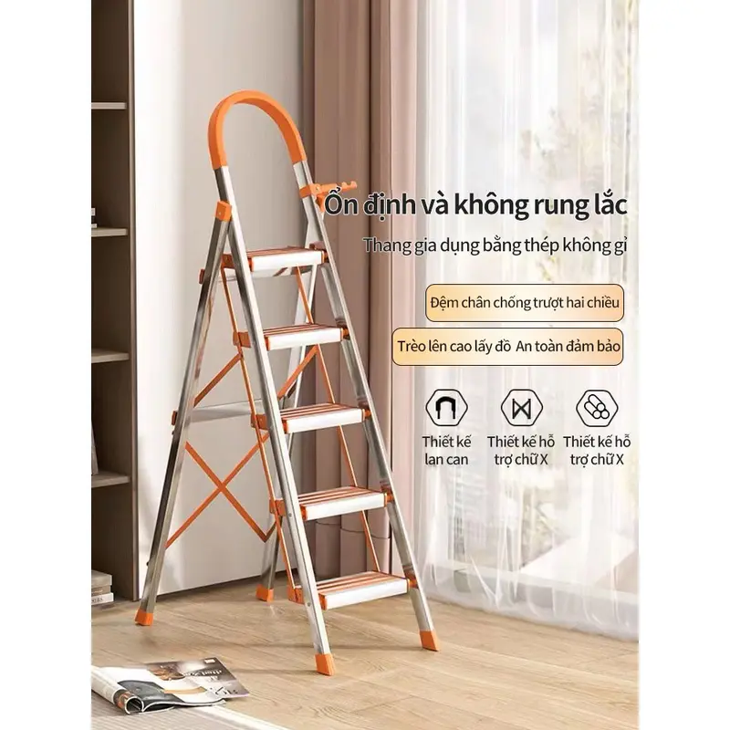 Thang Gấp Gọn 4 5 6 Bậc Ameca Khung Thang Chữ A Nhập Khẩu 1.5M 2M Thang Inox 304 Nhôm Ghế Gia Đìn 3