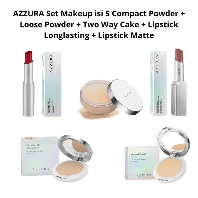 AZZURA PAKET MAKE UP SET (COMPACT + LOOSE + TWC + LONGLASTING + MATTE LIPSTICK) ISI 5 0