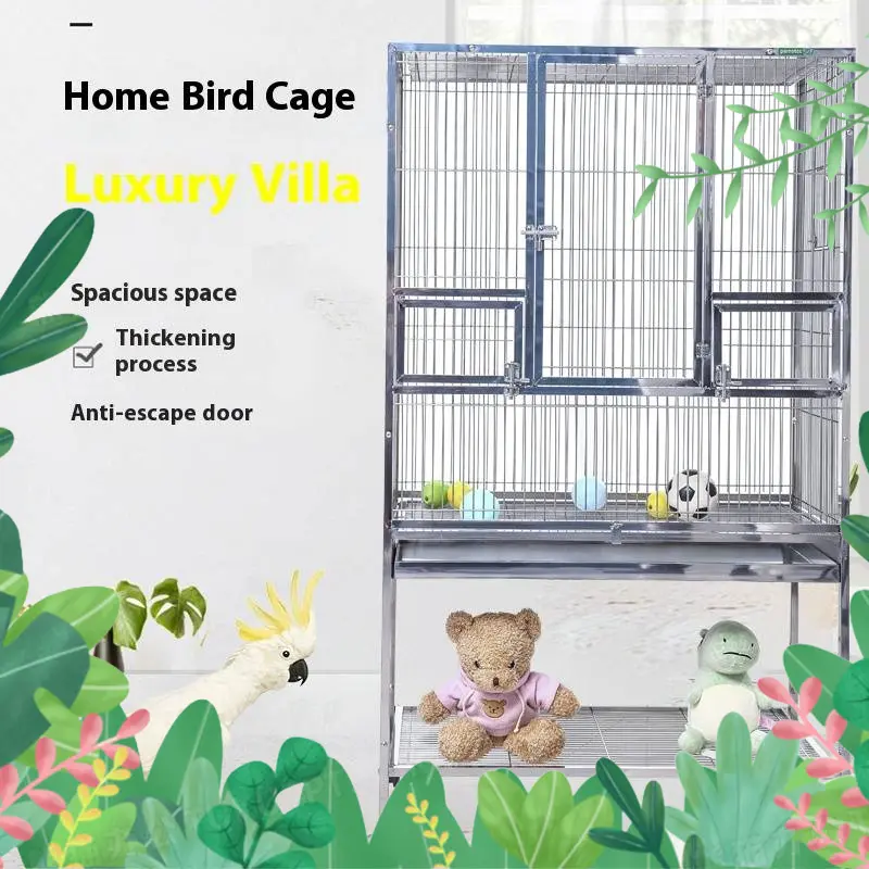 (Local ) 304 stainless steel large parrot cage, 80X50X140CM,luxurious parrot cage, bird cage large metal double-layer villa.