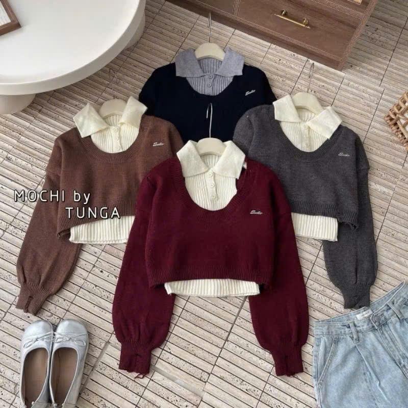 Set Áo Len 2 Chi Tiết Gồm Áo Len Sát Nách Cổ Polo Kết Hợp Áo Len Croptop Dày Dặn Hàng QC Chuẩn Loại 1