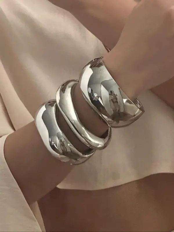 Irregular Round Thickened Cuff Bangle, Fashionable Jewelry for Women & Girls, Trendy All-match & Exquisite Jewelry for Birthday Gift 2