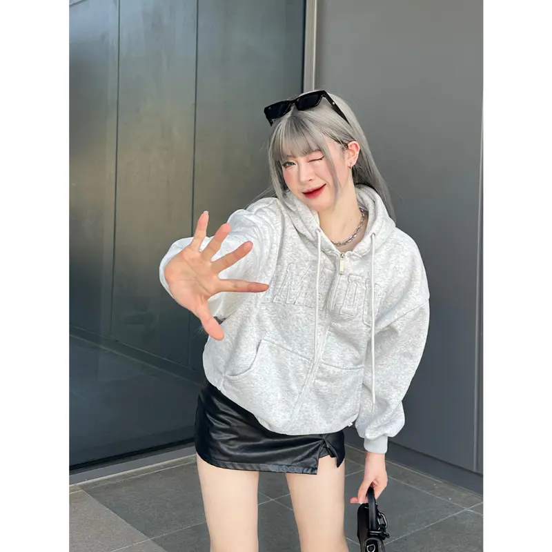 Áo Hoodie Có Khóa Kéo Có Mũ Trùm Đầu, Thiết Kế Mèo Boxy amadus, Dành Cho Nam Và Nữ, Thêu Nhiều Màu, Tay Phồng 2