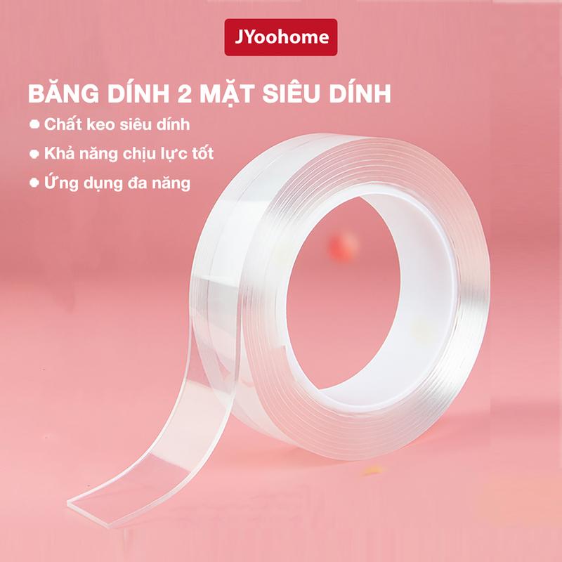 Băng Dính 2 Mặt Trong Suốt JYoohome Băng Keo Nano 3M 5M Dán Tường Đồ Tiện Ích Dính Trên Mọi Bề Mặt