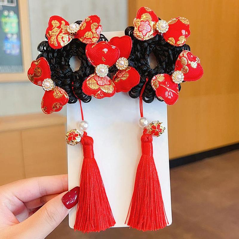 Product Introduction of Tóc Giả Trẻ Em, Phụ Kiện Tóc Scrunchies Bóng Tua Rua, cài tóc Cô Gái Năm, Phong Cách Cổ Trang Mới, C4J1 22