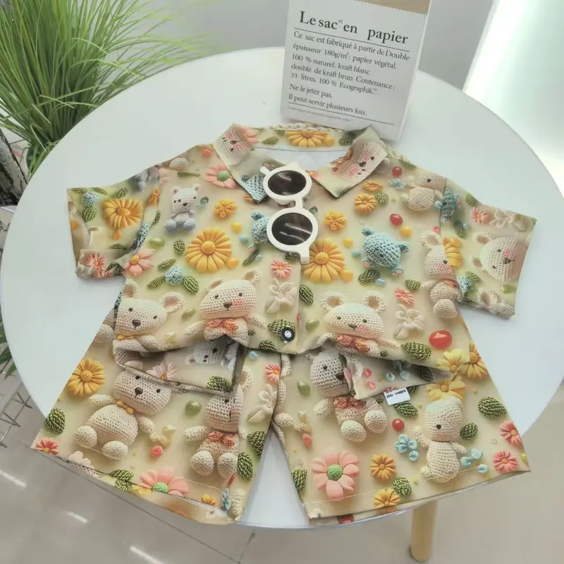 Bộ Áo Sơ Mi ngắn Tay Và Quần Đùi Cho Trẻ Em, Hàng Mới Về, Phong Cách Hàn Quốc, Thời Trang Hợp Xu hướng Hàn Quốc, Dành Cho Bé, Thiết Kế 3D Dễ Thương 1