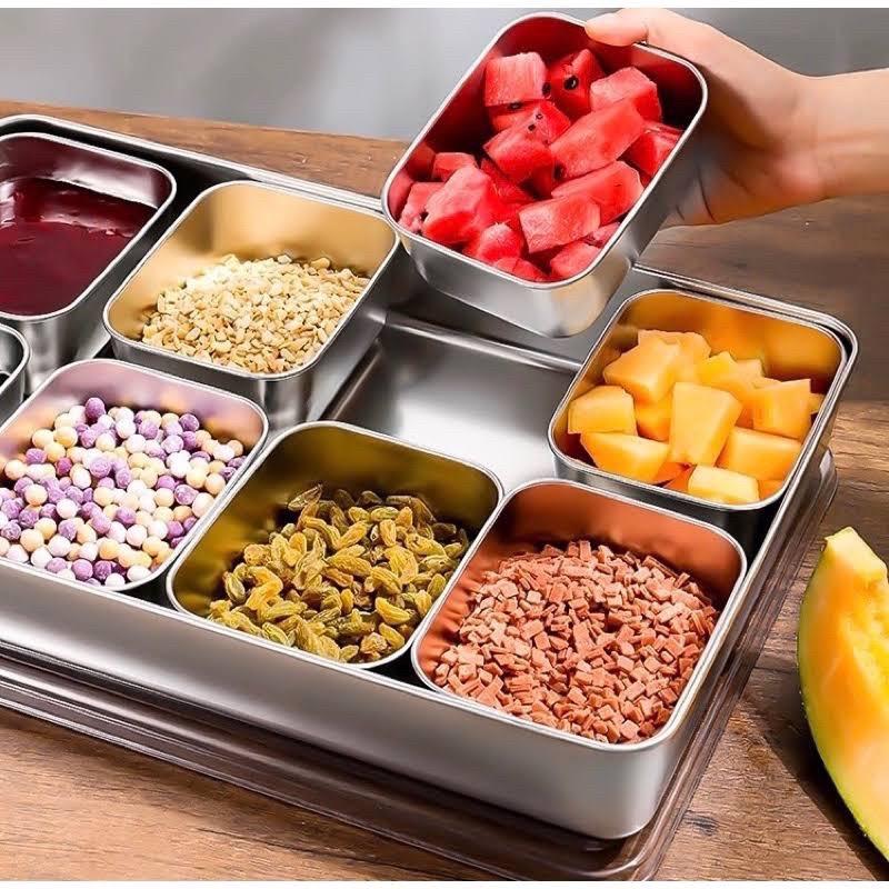 Set 5 hộp inox chống rỉ 304 kèm nắp nhựa bảo quản thực phẩm tủ lạnh đa năng sử dụng được cho lò vi sóng tiện dụng 6