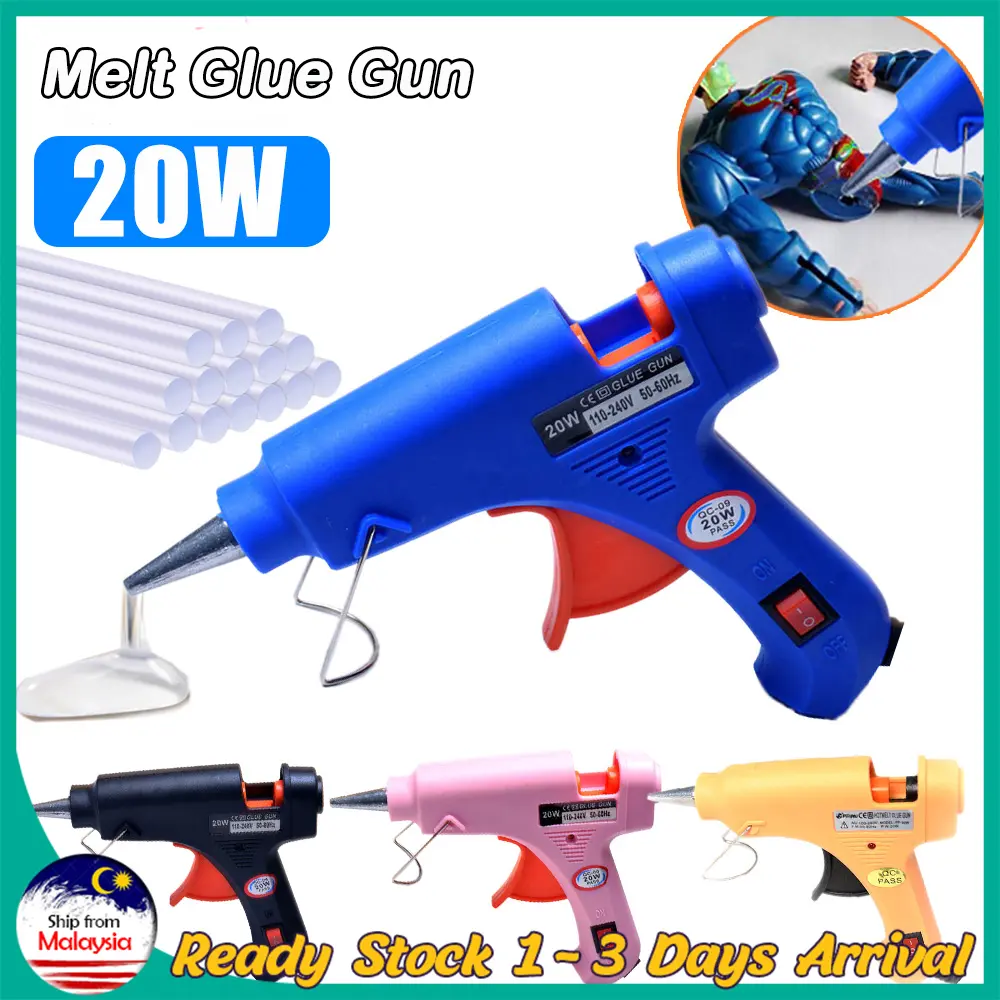 Melaysia 20W Hot Melt Glue Gun Industrial Mini Guns & Melt Glue Sticks Electric Heat Temperature Repair Tool DIY Accessories Art Wood PVC Heating Silicone Adhesive