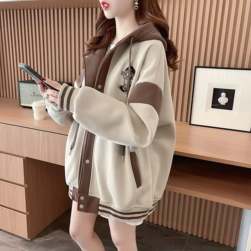 Áo Len Cardigan, Thời Trang Mùa Đông, Dành Cho Nữ, Mùa Thu Và Mùa Đông, Lót Lông Cừu, Áo Khoác Đồng Phục Bóng Chày Dày, Ngoại Cỡ, Thời Trang