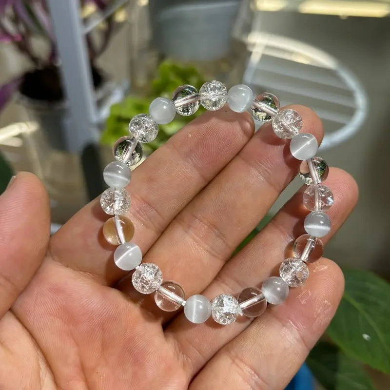 Handmade Peace Stone Bracelet with 8mm Cat's Eye and Transparent Stone - A Stress Relief Jewelry Gift 6