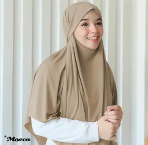 Jilbab Instan Aisha French Khimar Syari – Hijab Bergo Jersey Polos L & XL, Cadar Lepas Pasang & Tali
