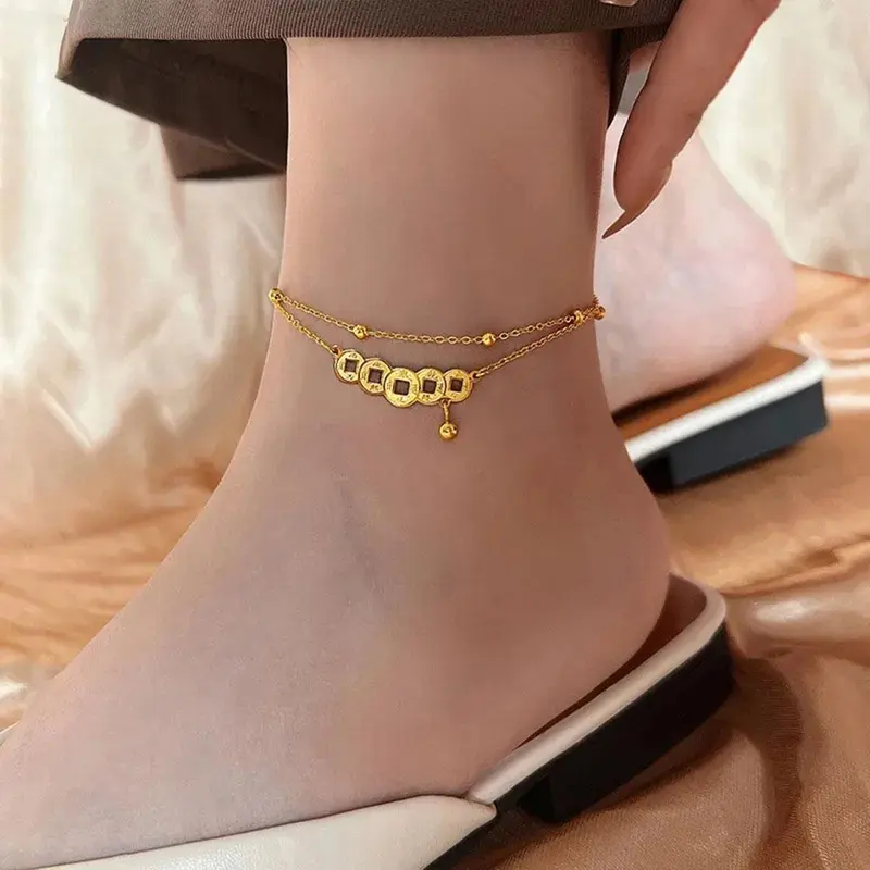 Mặt Dây Chuyền Chuông Đồng Tiền Xu, Chất Liệu Thép Không Gỉ, Lắc Chân Cho Phụ Nữ Và Trẻ Em Gái, Thời Trang, Thích Hợp Cho Các Bữa Tiệc Áo Tắm, Lắc Chân Titan 4