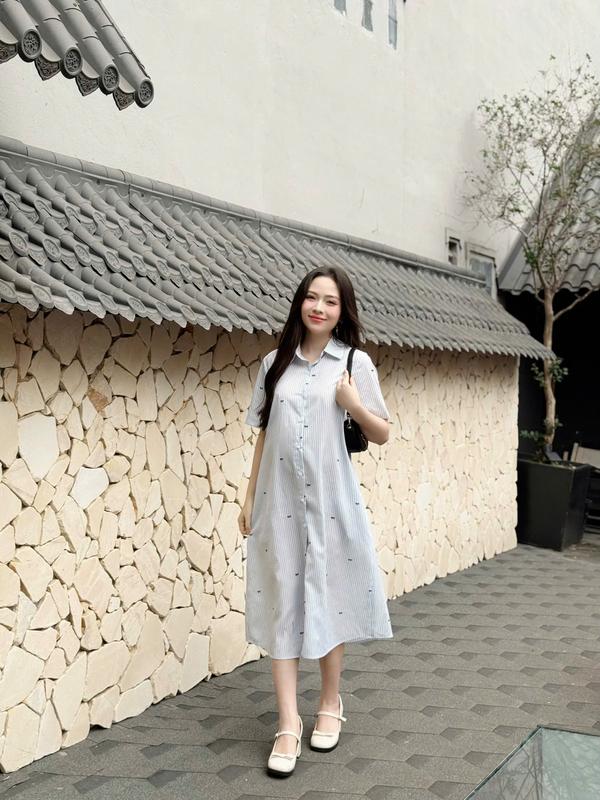 [NEW] Váy Bầu Cotton Joamom Kẻ Họa Tiết Nơ Dáng Suông Thanh Lịch - Chất Cotton Mềm Mát - JBVB117