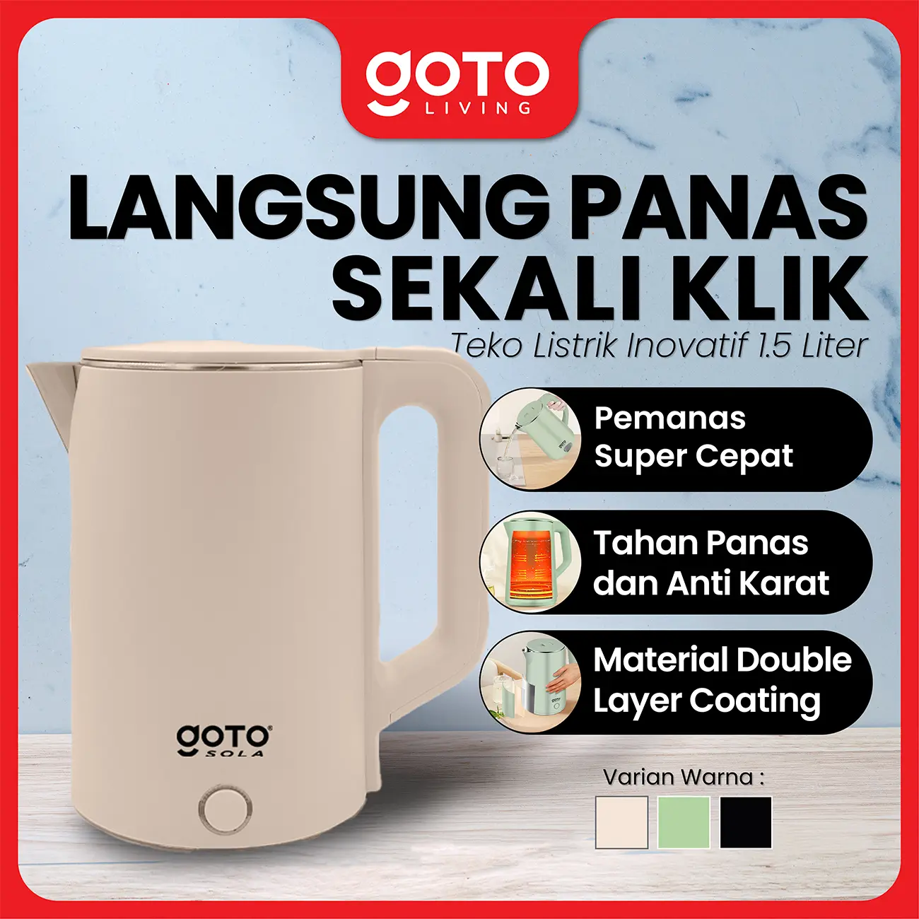 (Promo Special) Goto [COD] Sola Electric Kettle Teko Listrik Pemanas Air Stainless Steel