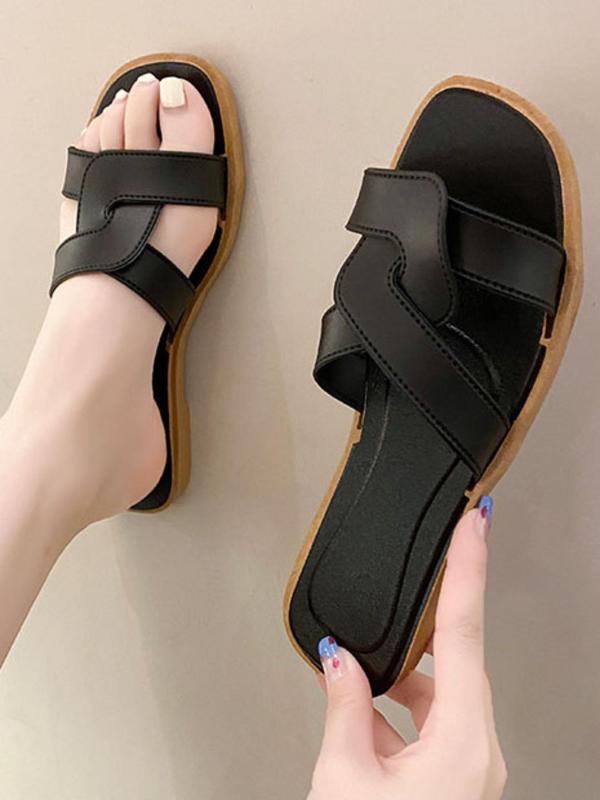 2024 Fashionable Solid Criss Cross Strap Gypsy Sandals, Luxury Designer Slides, Summer Casual Soft Open Toe Home Walking Shoes for Girl, All Match Slippers for Indoor & Outdoor Wear, Footwear 1