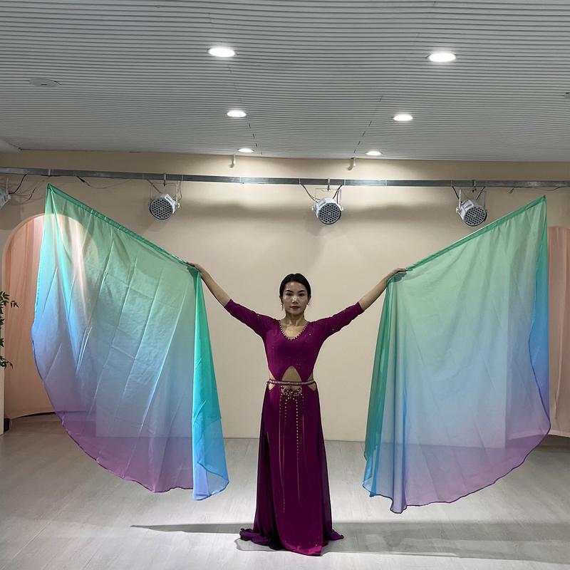 Product Introduction of Women Belly Gradient Dance Long Fan National Long Bamboo Fan Colors Silk Fans For Dancer Decor Hand 21