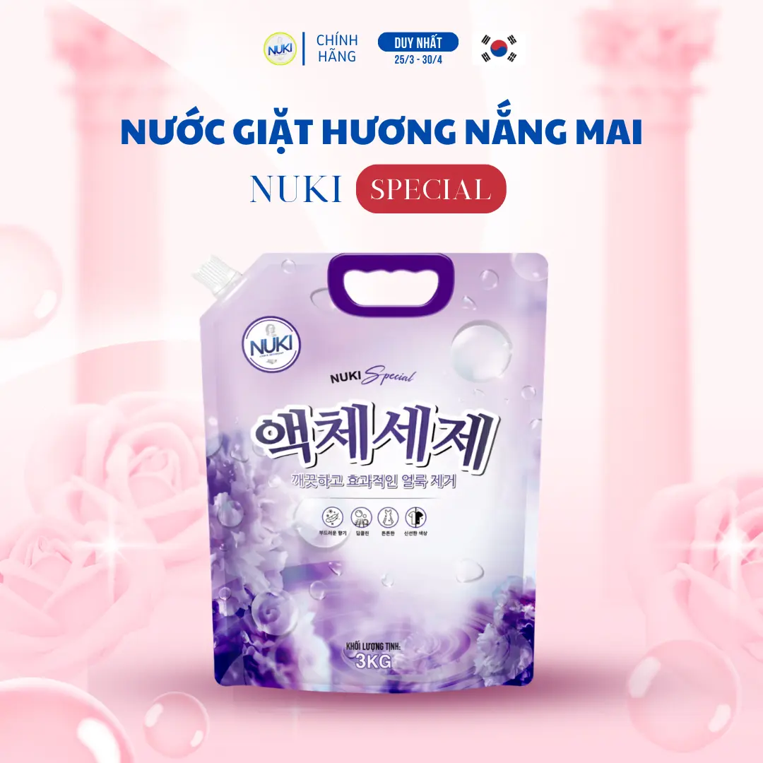 Nước Giặt NuKi Special 3KG Hương Nắng Mai Dịu Nhẹ, Mềm Vải, Không Gây Kích Ứng Da, Làm Sạch quần áo