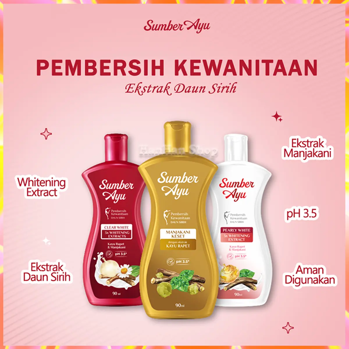 Sumber Ayu Pembersih Kewanitaan 3x Whitening Ekstrak Kemasan 50ml & 90ml