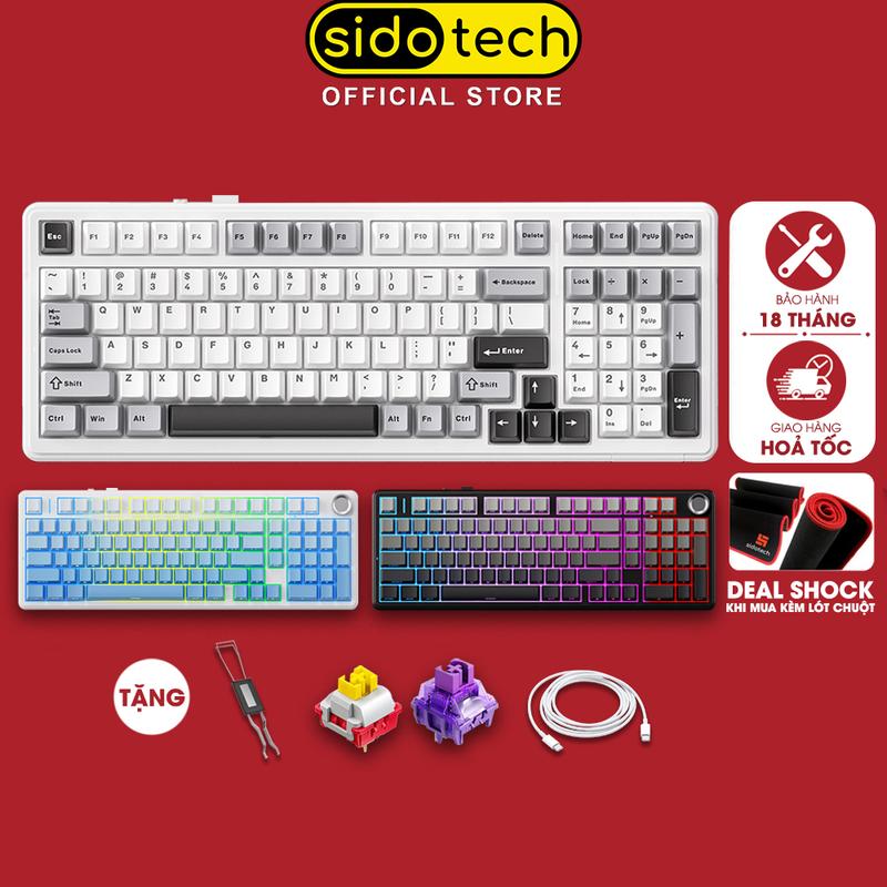Bàn phím cơ không dây SIDOTECH AULA F99 gaming 3 mode kết nối gasket mount thiết kế layout full size switch leobog flexible có led RGB dành cho game thủ máy tính pc
