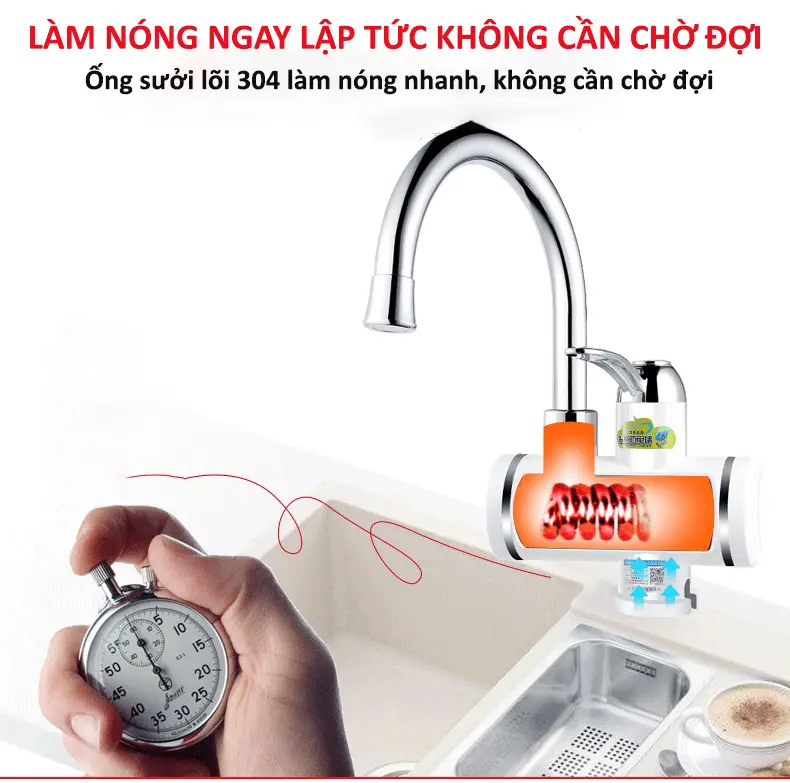Máy Làm Nước Nóng Lạnh Lắp Đặt Tại Vòi KAW , Làm Nóng Nhanh, Cảm Biến Chống Giật An Toàn Sử Dụng 3