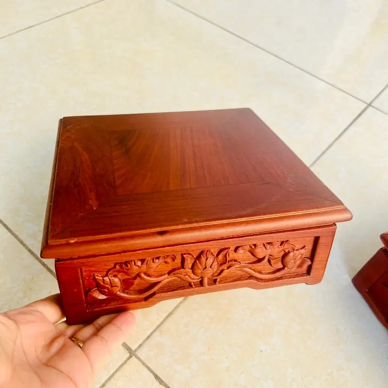 Chân đế gỗ hương kê tương, nhất sơn khắc sen gỗ hương cao cấp đủ kích thước 4