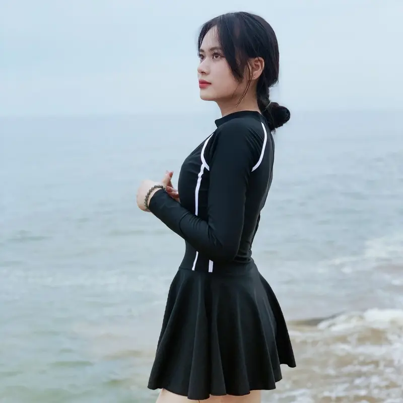 (Size M/L/XL) Đồ bơi, bikini hai mảnh dáng váy kín đáo dây kéo lưng có quần BẢO HỘ bikiniMe R49 Nữ Women Màu Đen 5