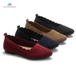 VN Venetta Sepatu FlyKnit Flat Slip On Wanita Shoes Black A05