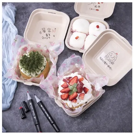 (Lẻ 10c) Hộp Bã Mía vuông đựng Bánh bento, bánh kem & Hamburger 3