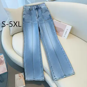 Boyfriend.Jeans Kulot Jeans Wanita Celana Panjang Cutbray High Waist Baggy Biru Muda Korean Style