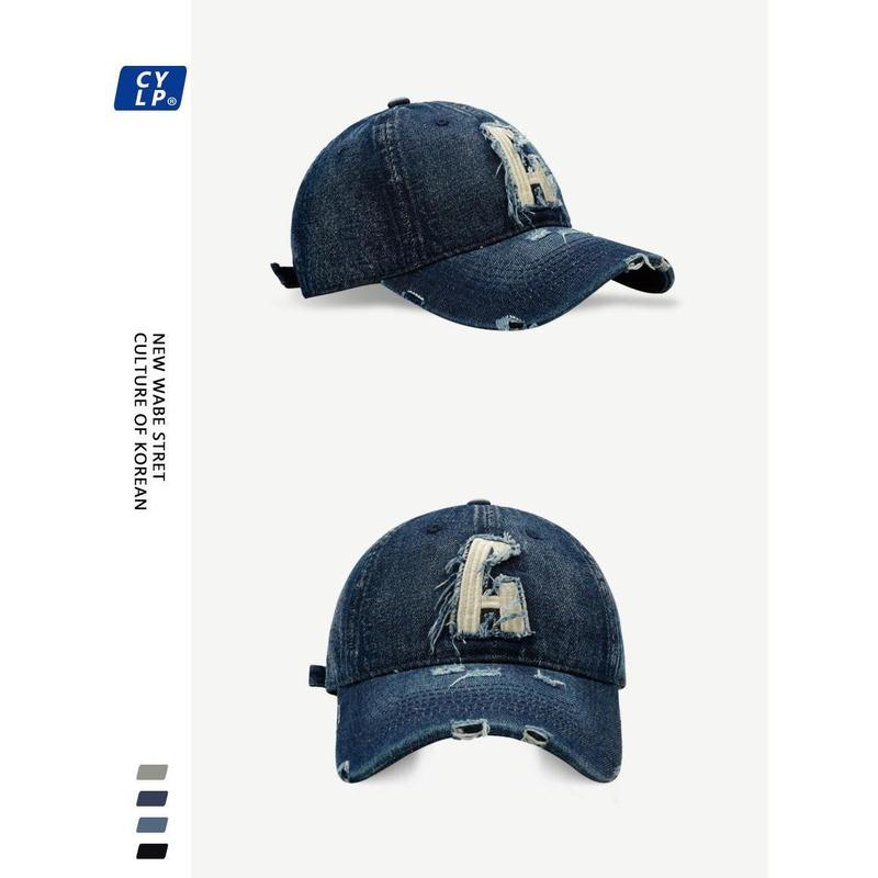 Mũ Bóng Chày Denim, Phong Cách Đường Phố, Dành Cho Nam Và Nữ, Thiết Kế Làm Cũ Và Rách, Phong Cách Hàn Quốc, Thêu Chữ, Mũ Lưỡi Trai 6