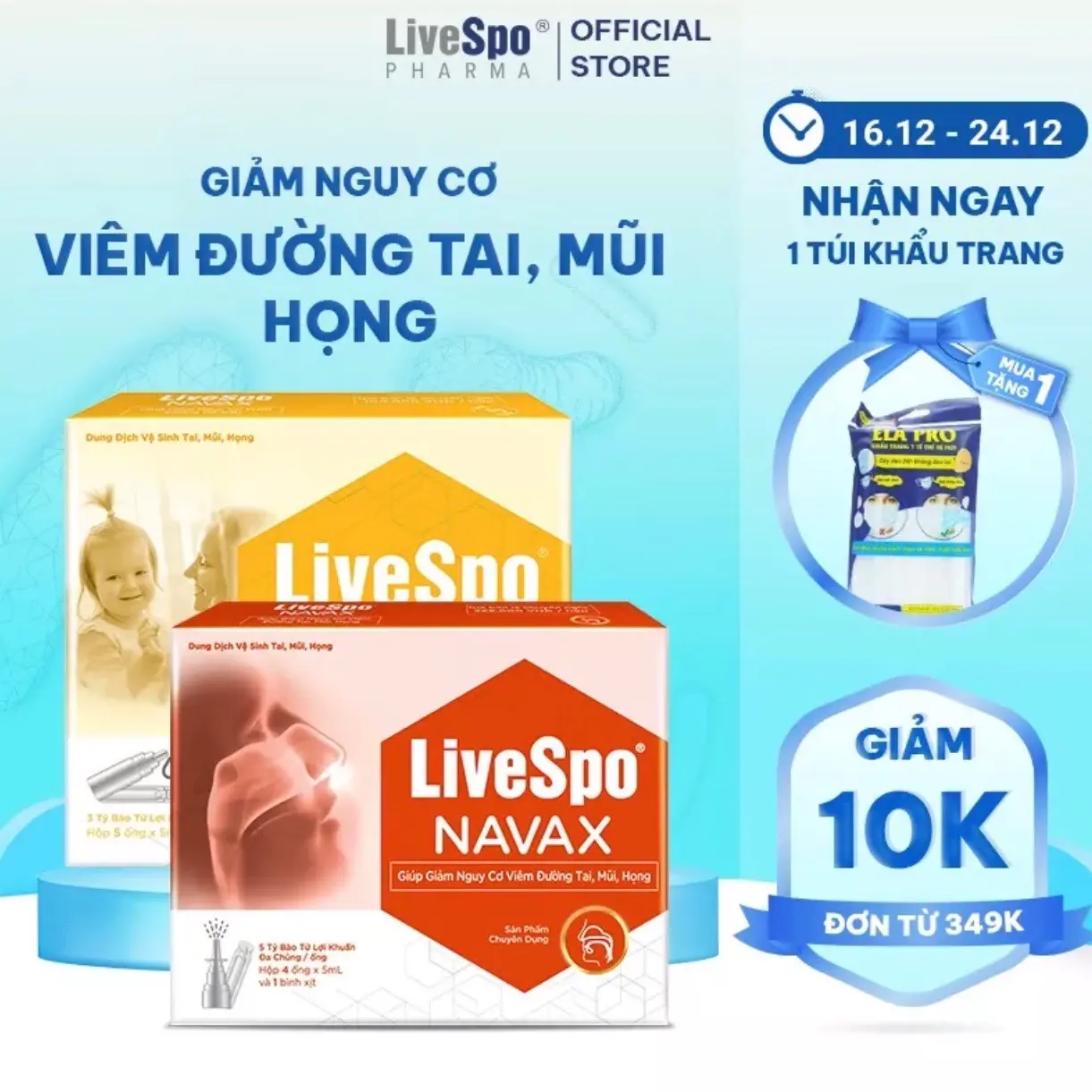Combo 1 Hộp bào tử lợi khuẩn LiveSpo Navax Kids 5 ống x 5ml và Hộp Livespo Navax chuyên dụng 4 ống x 5ml