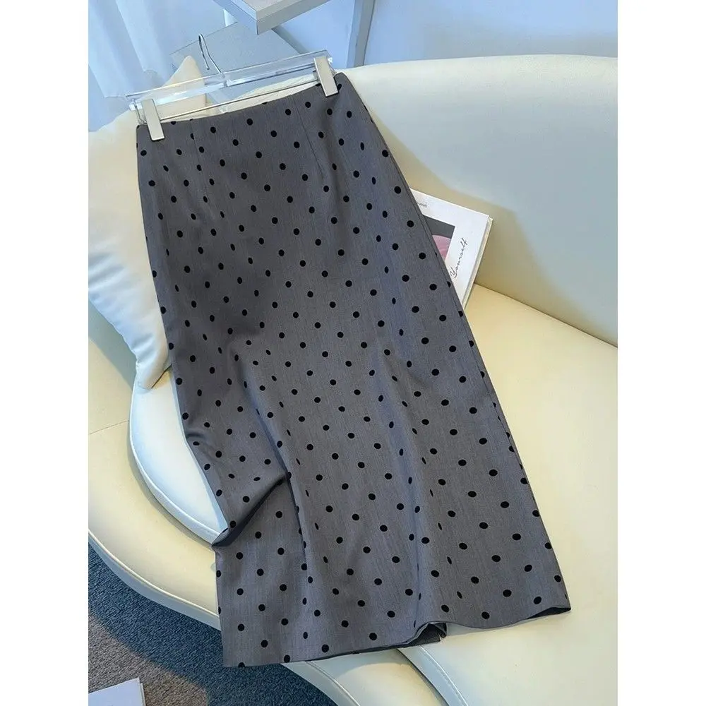 Chân Váy Chấm Bi Xám, Dành Cho Nữ, Phong Cách Mùa Xuân Và Mùa Thu, Cạp Cao, Chân Váy Bodycon Thanh Lịch, Dáng Ôm, Chân Váy Chữ A, Hàng Mới Về Năm 2024, Thích Hợp Cho Năm 2025 Women Khuy