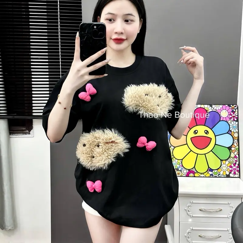 ÁO THUN NỮ UNISEX 2 GẤU XÙ DỄ THƯƠNG COTTON FORM RỘNG 6