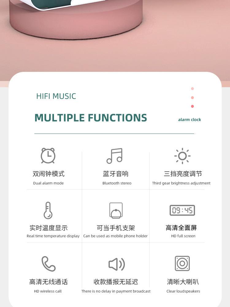 Product Introduction of Cross-Border Hot-Selling Smart AI Bluetooth Speaker Mirror Clock Alarm Clock Mini Card-Insert Radio Speaker Creative Gift mini  speaker  mini  speaker 14