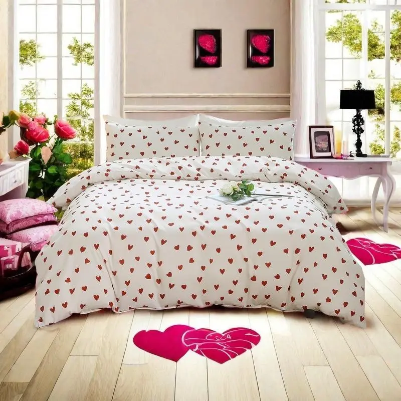 Heart Print Duvet Cover Set, 3 Counts/set Including 1 Count  Duvet Cover & 2 Counts Pillowcase without Filler, Soft Comfortable Bedding Set for Home Bedroom Dormitory Hotel