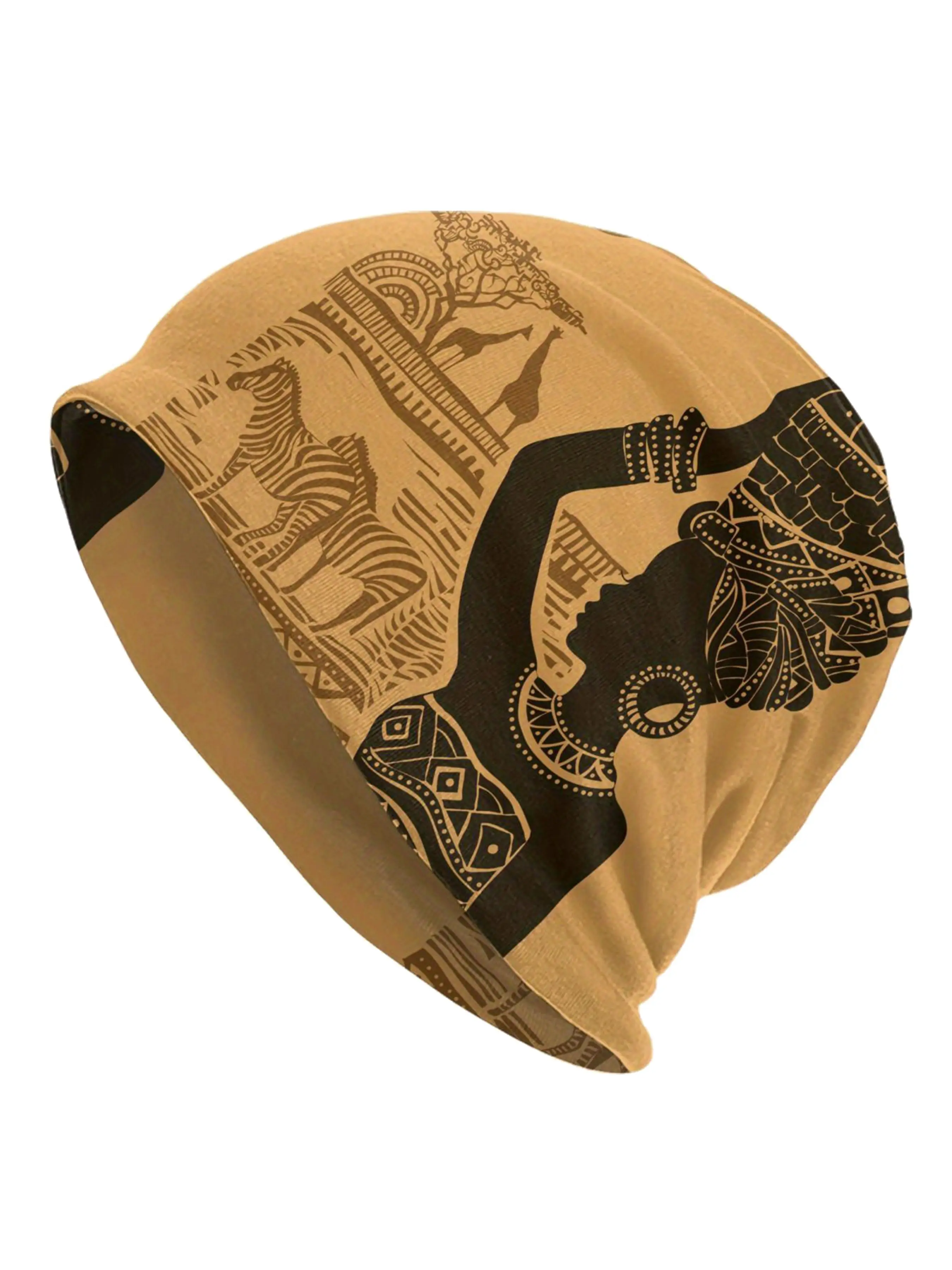 African Woman Pattern Elastic Hat, Street Style Hat for Women & Girls, Fashion Accessories for Daily Wear