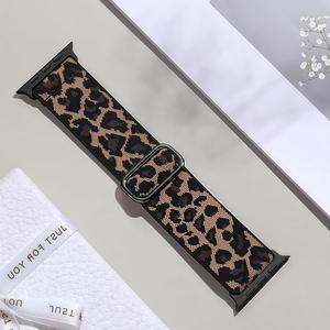 Correa de reloj elástica de nailon con estampado de leopardo, elegante y moderna para hombres y mujeres, accesorios compatibles con Apple Watch Series