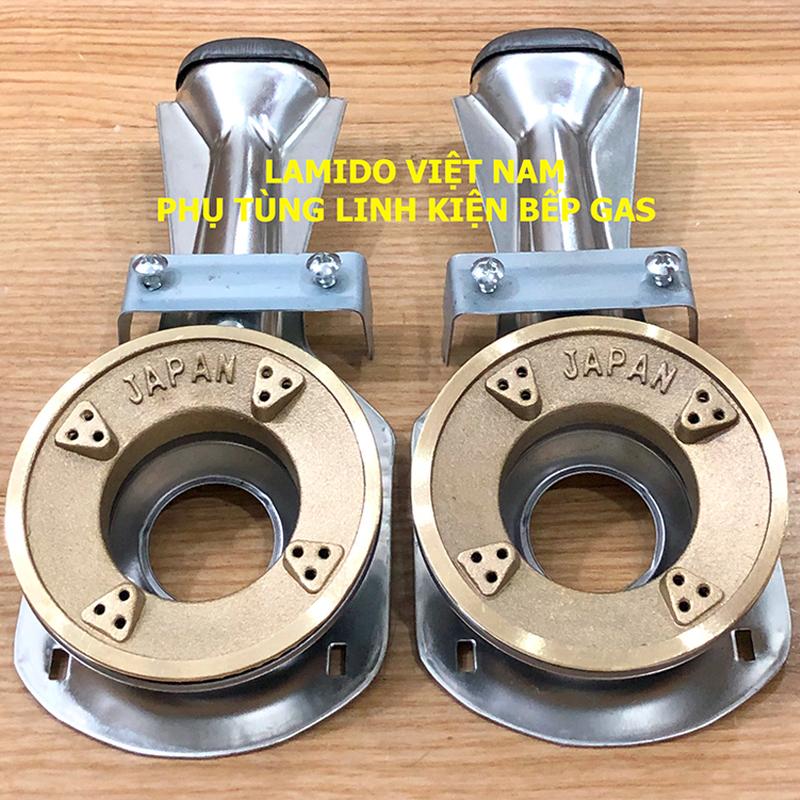 COMBO 2 Bộ Họng đầu đốt bếp gas l Ống điếu l Mâm chia lửa Sen đồng 43 - 78mm - Chữ JAPAN - FUJISHI - ( Kèm Bass gắn + Vít) - [ Phụ kiện bếp ga, linh kiện thay thế bếp đôi, đơn ]