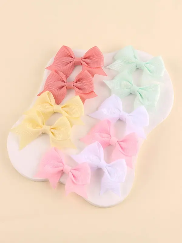 Cute Bow Decor Hair Clip, 2024 New Style Solid Color Ribbon Baby Bows Hair Clips for Girls, Fashion Mini Hair Accessories for Women & Girls 4