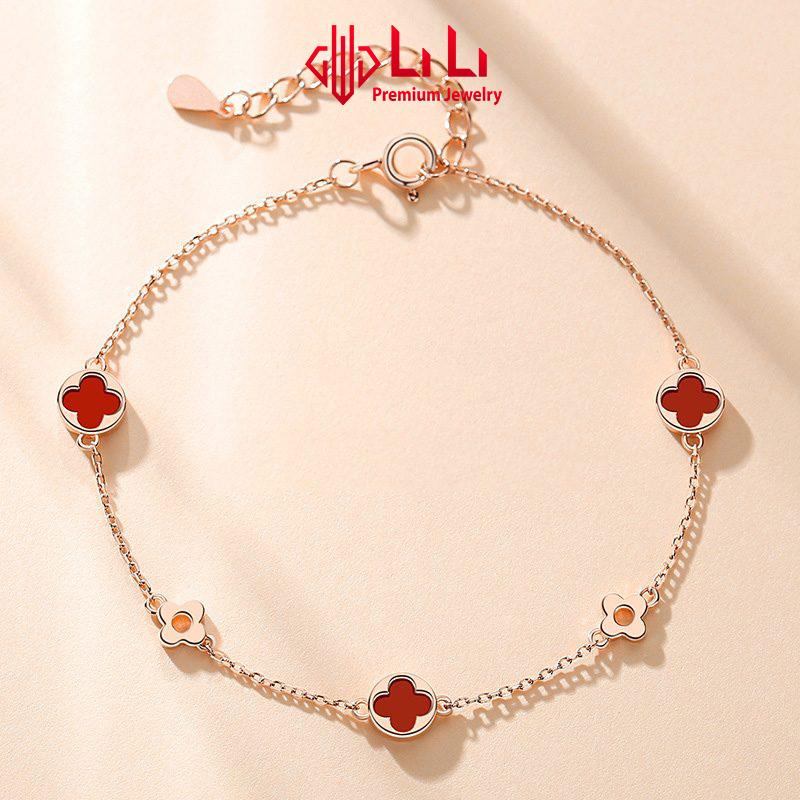 Lắc tay bạc nữ LiLi S925 đính đá CZ cao cấp hình cỏ 4 lá Fidelia LILI_827243