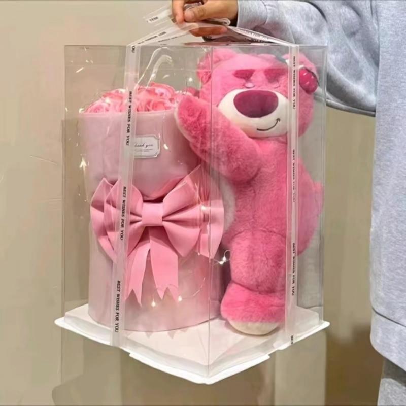 Hộp Quà Gấu Dâu - Tự Ráp Gồm Gấu Dâu Đáng Yêu Hoa Hồng Vĩnh Cửu Thiệp xinh  Đèn Dành Tặng Bạn Gái Tỏ Tình Sinh Nhật Bạn Bè Vào Tất Cả Các Dịp 8/3 valentines Giáng sinh