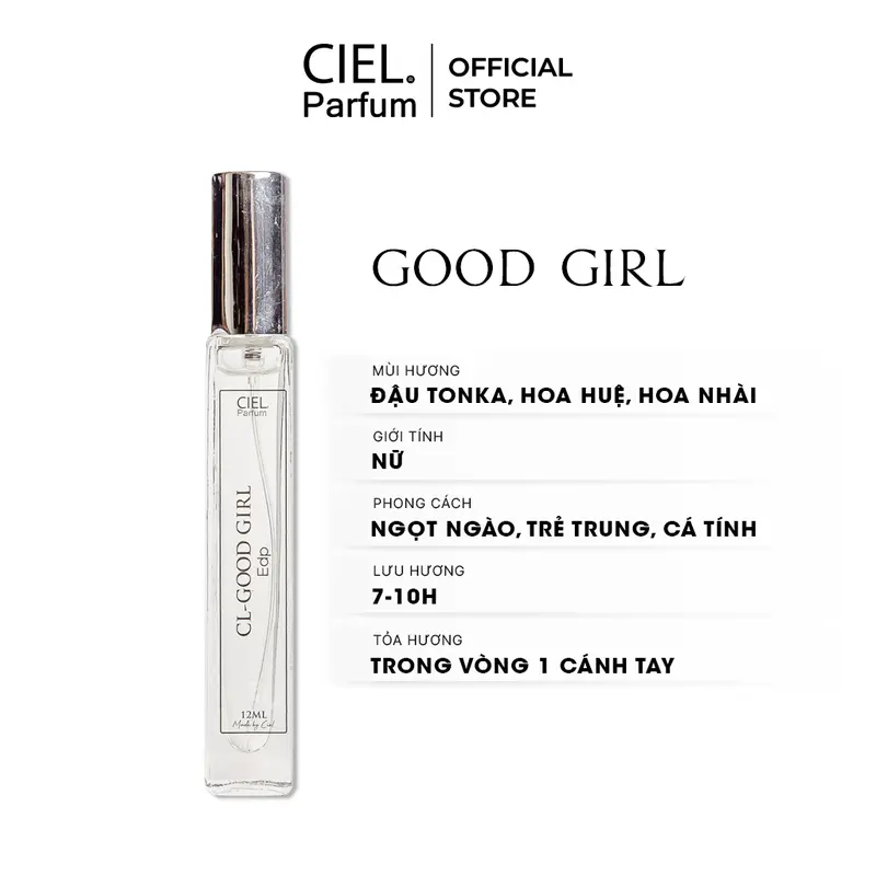 Nước hoa nữ cao cấp chính hãng Ciel Parfum Good Girl 12ml ngọt ngào, gợi cảm, quyến rũ, phong cách trẻ trung, cá tính 0