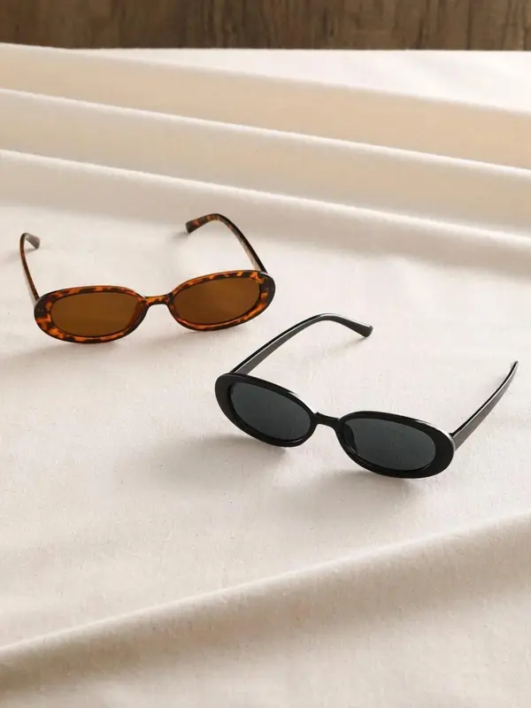 Trendy Tortoiseshell Pattern Sunglasses Set, Vintage Oval Frame Sunglasses for Everyday Use, Fashion Accessories for Outdoor Activities 5